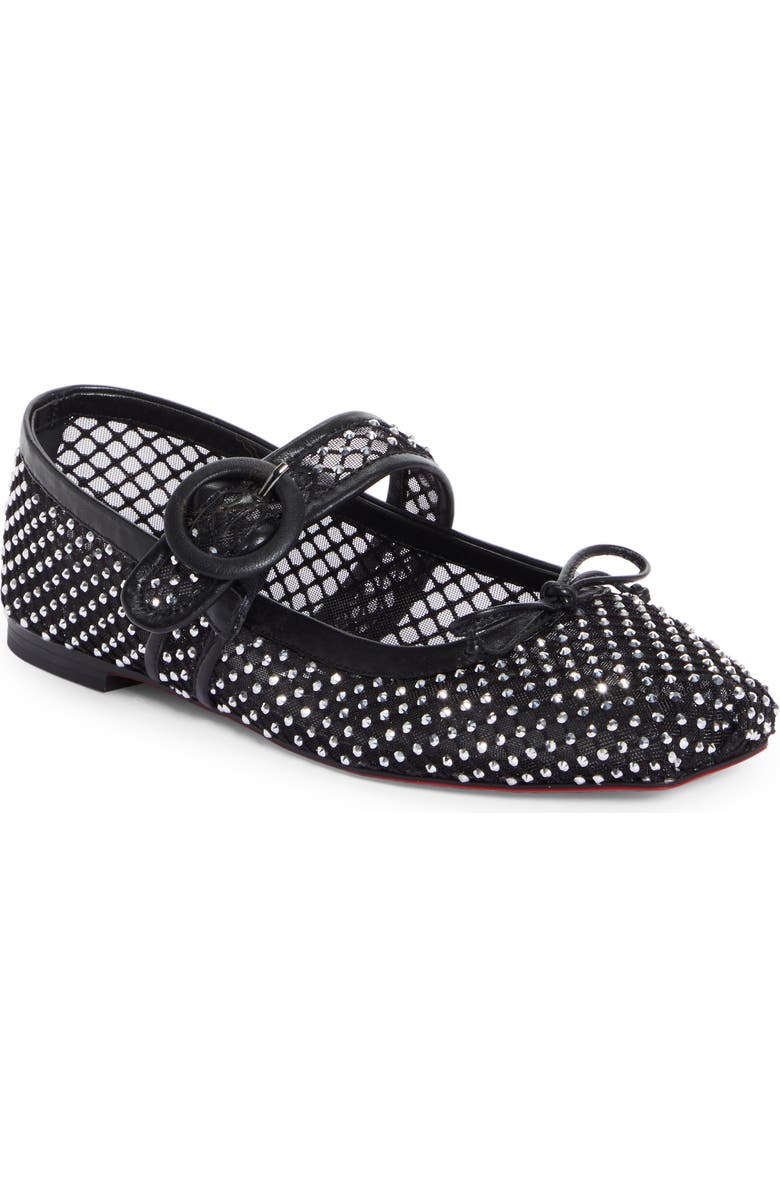 Christian Louboutin Mamastrapitna Crystal Embellished Mesh Flat, Main, color,