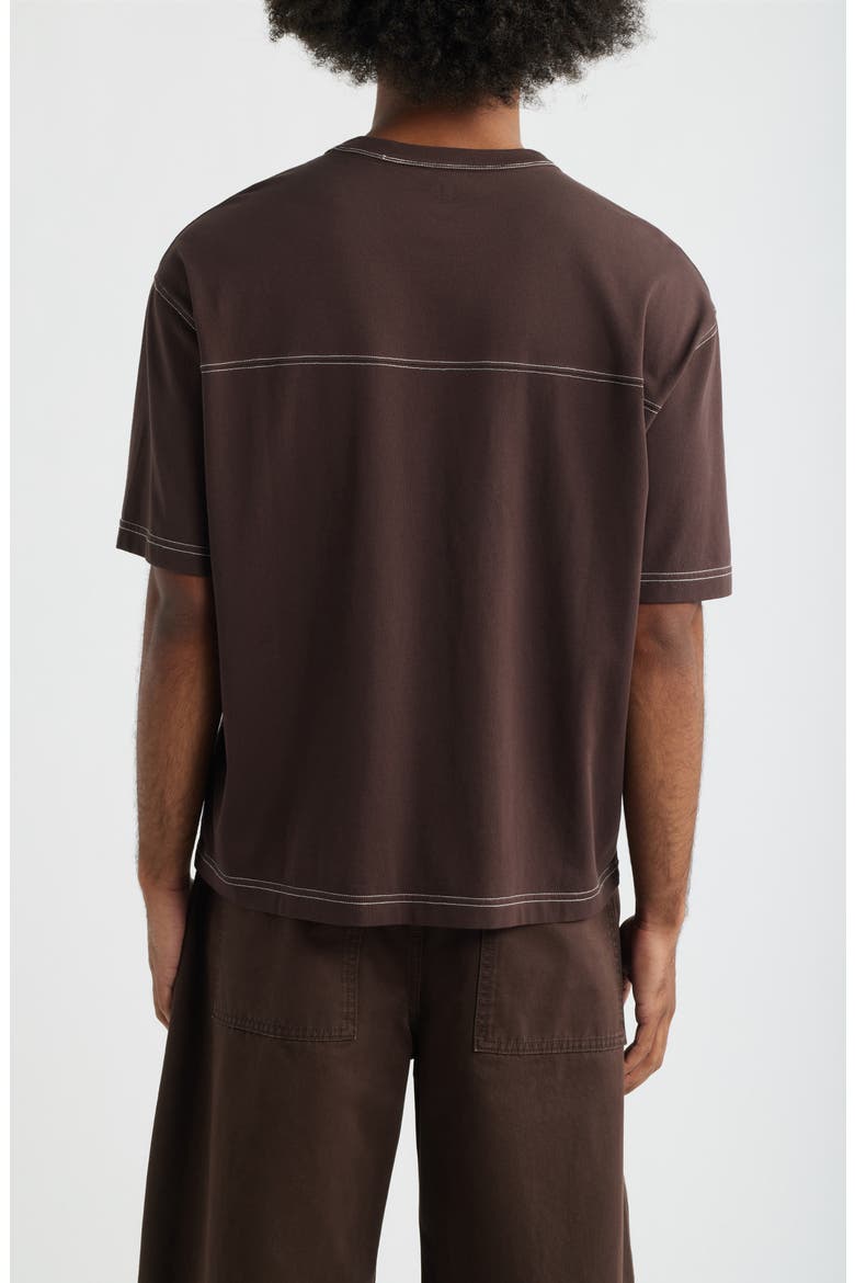 Contrast Coverstitch Cotton Jersey T-Shirt, Alternate, color, BROWN COFFEE