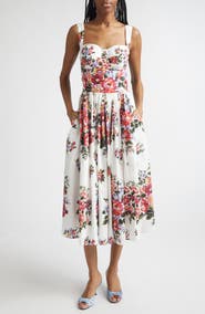 Dolce&Gabbana Floral Bouquet Print Pleated Poplin Fit & Flare Dress