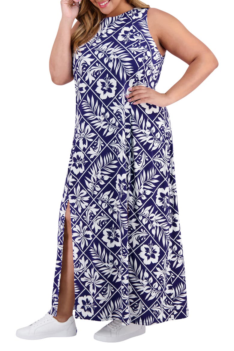Carwash Maxi Dress, Alternate, color, NAVY/ SOFT WHITE