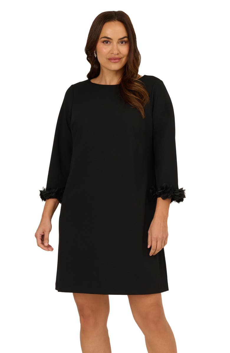 Adrianna Papell 3D Floral Cuff Crepe Shift Dress, Alternate, color,