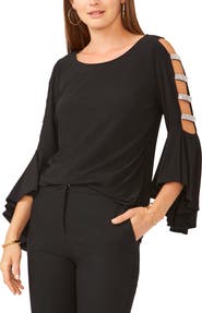 Chaus Rhinestone Ladder Trim Knit Blouse