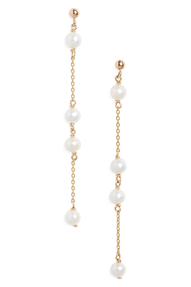 14K Gold Ball Pearl Station Drop Earrings, Main, color, YELLOW GOLD