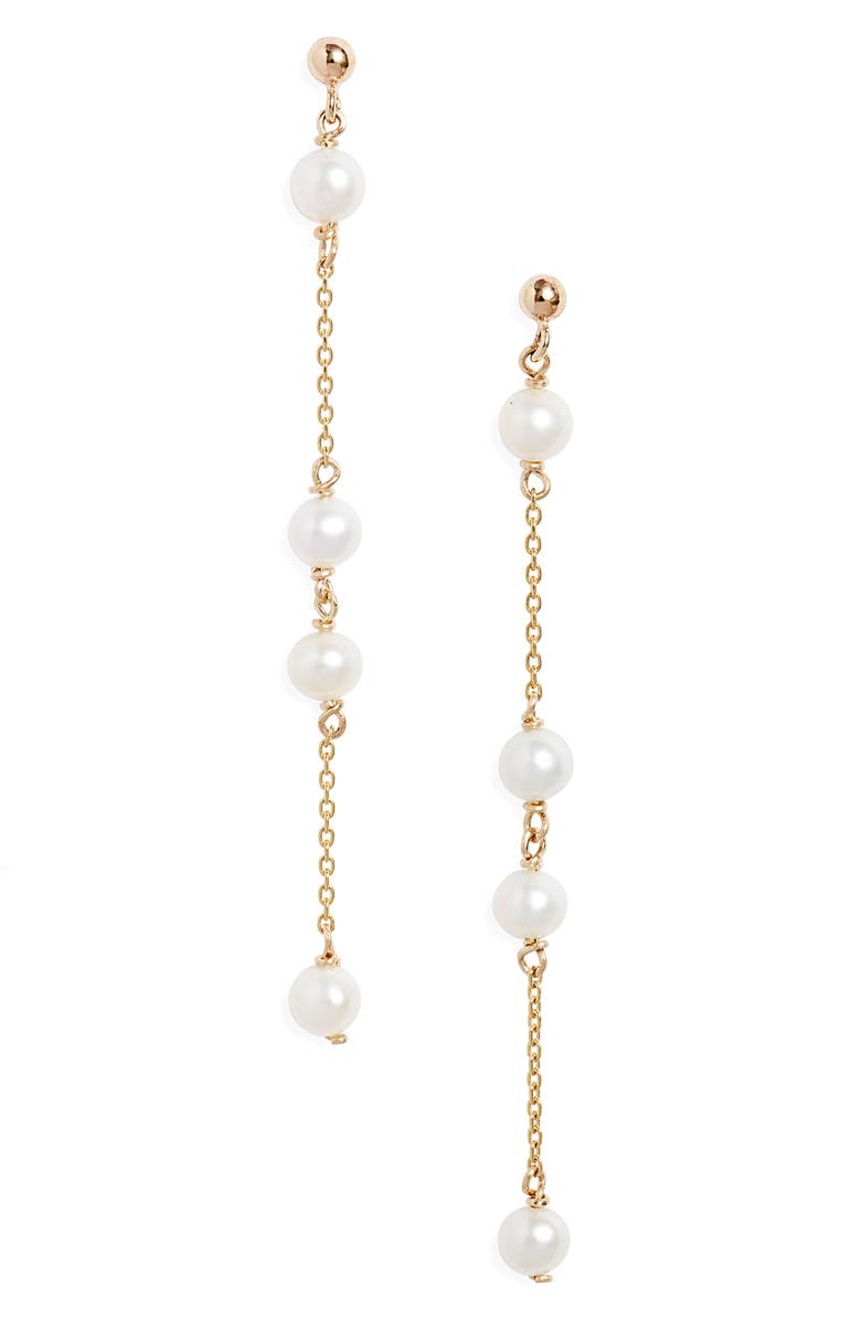 Poppy Finch 14K Gold Ball Pearl Station Drop Earrings, Main, color,