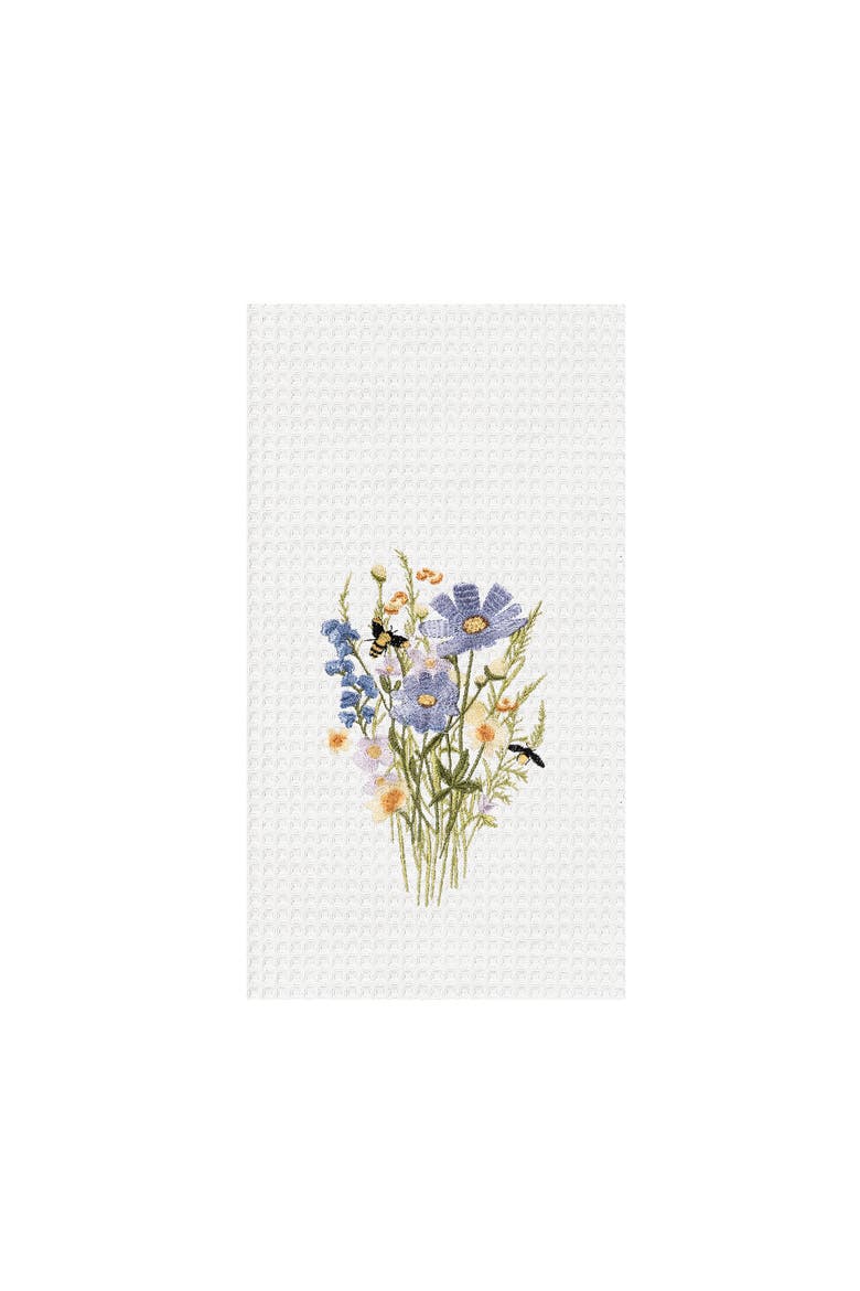 Honey Bee & Flowers 100% Cotton Waffle Weave Dishtowel, Main, color, Blue