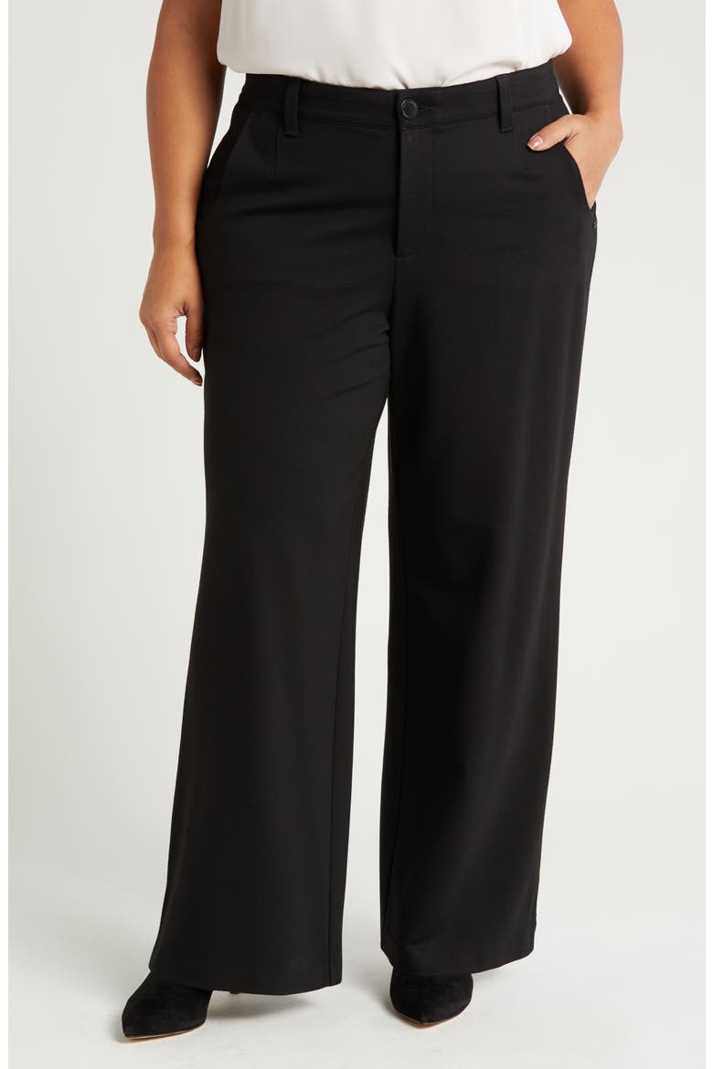 Skyrise Flat Front Wide Leg Pants, Main, color, BLACK