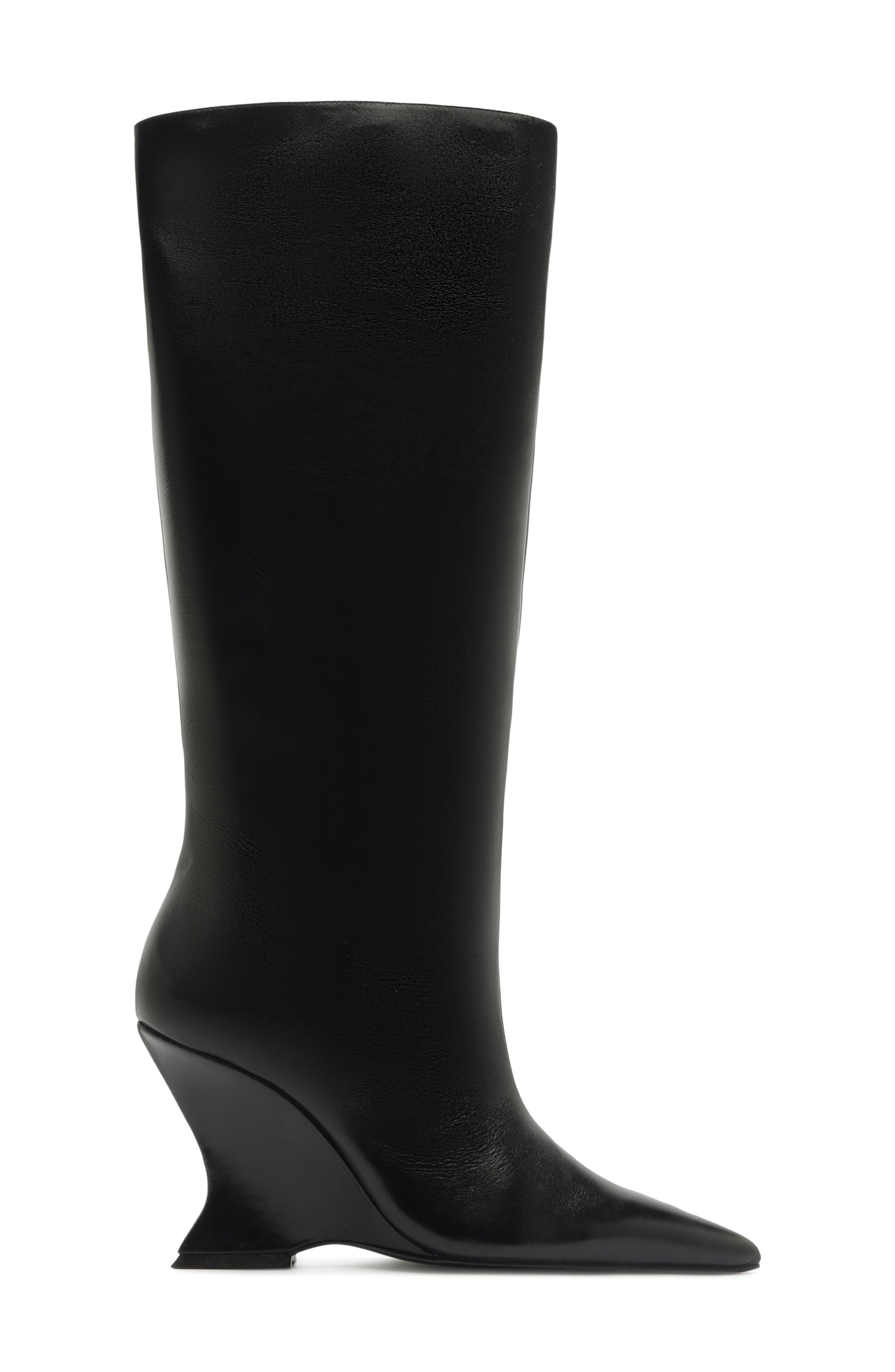 Siena Pointed Toe Knee High Wedge Boot, Alternate, color, BLACK PATENT