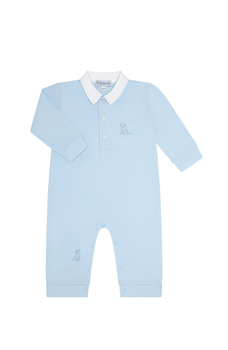 Nellapima Blue Puppy Love Embroidery Romper LS - Baby, Main, color,