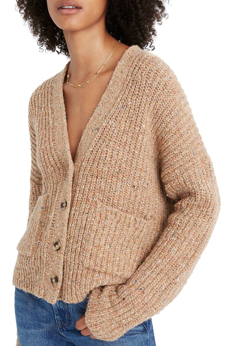 Speckled Rib Cardigan Sweater, Main, color, MARLED ACORN