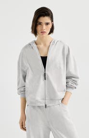 Brunello Cucinelli Cotton smooth French terry topwear with shiny zipper pull