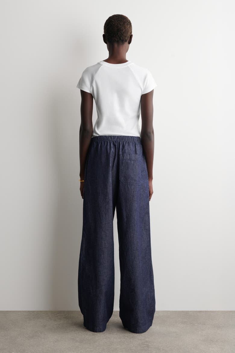 Denim Wide-leg Drawstring Pants, Alternate, color, INDIGO