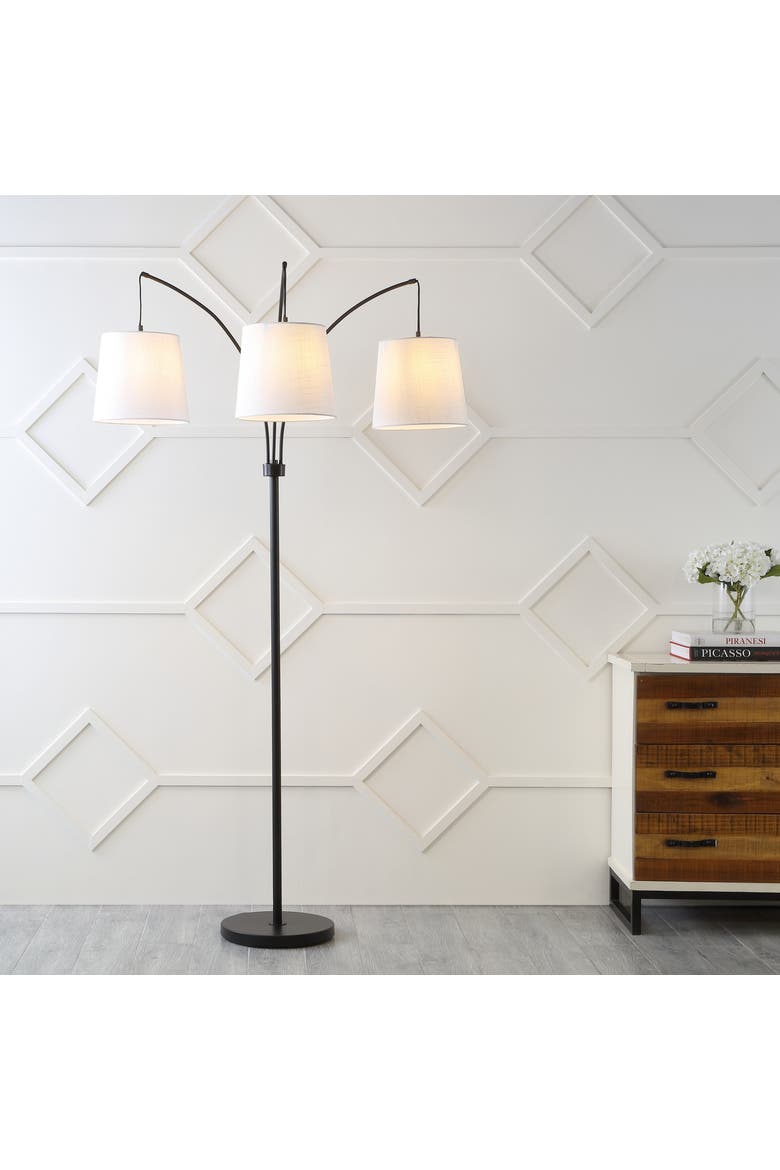 Sylva 3-Light Mid-Century Modern Head-Adjustable Iron LED Arc Floor Lamp, Main, color, Black