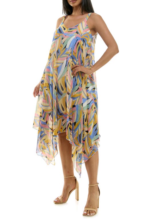Nina Leonard Patterned Handkerchief Hem Dress In Denim Multi