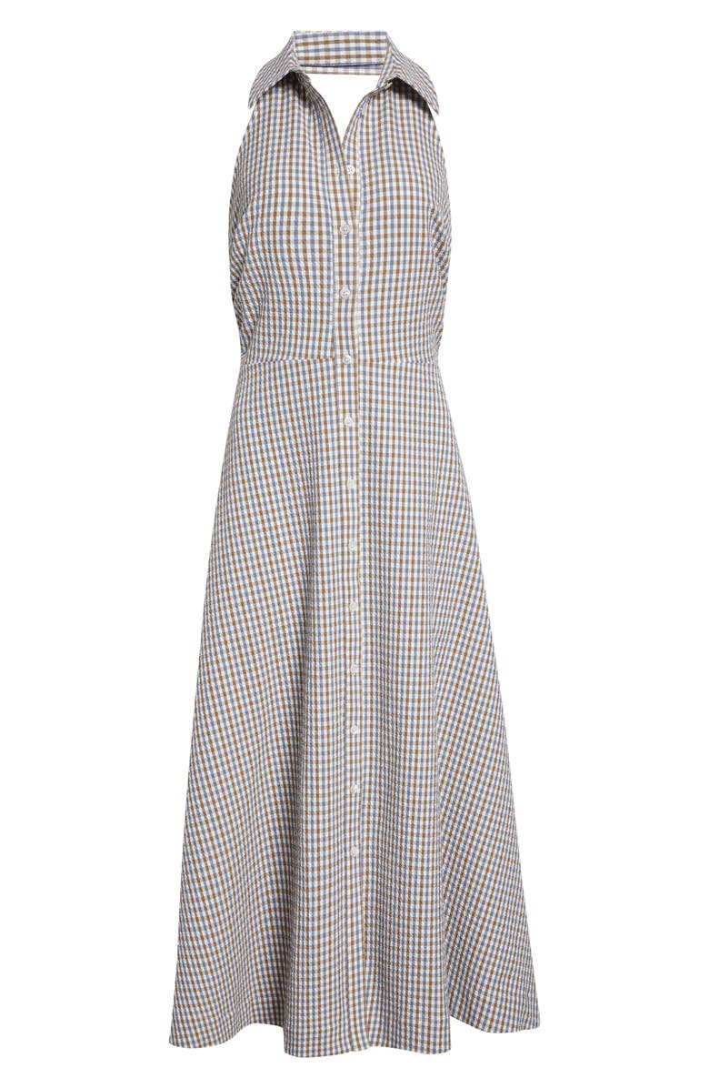 Veronica Beard Mackey Gingham Stretch Cotton Halter Shirtdress, Main, color, Acorn Multi