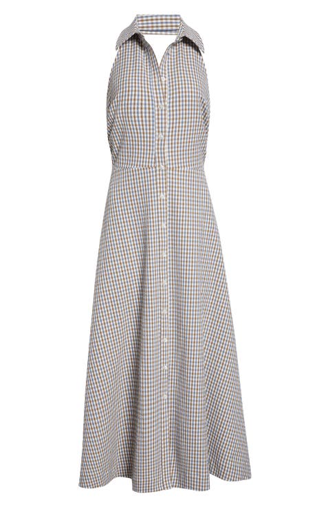 Mackey Gingham Stretch Cotton Halter Shirtdress