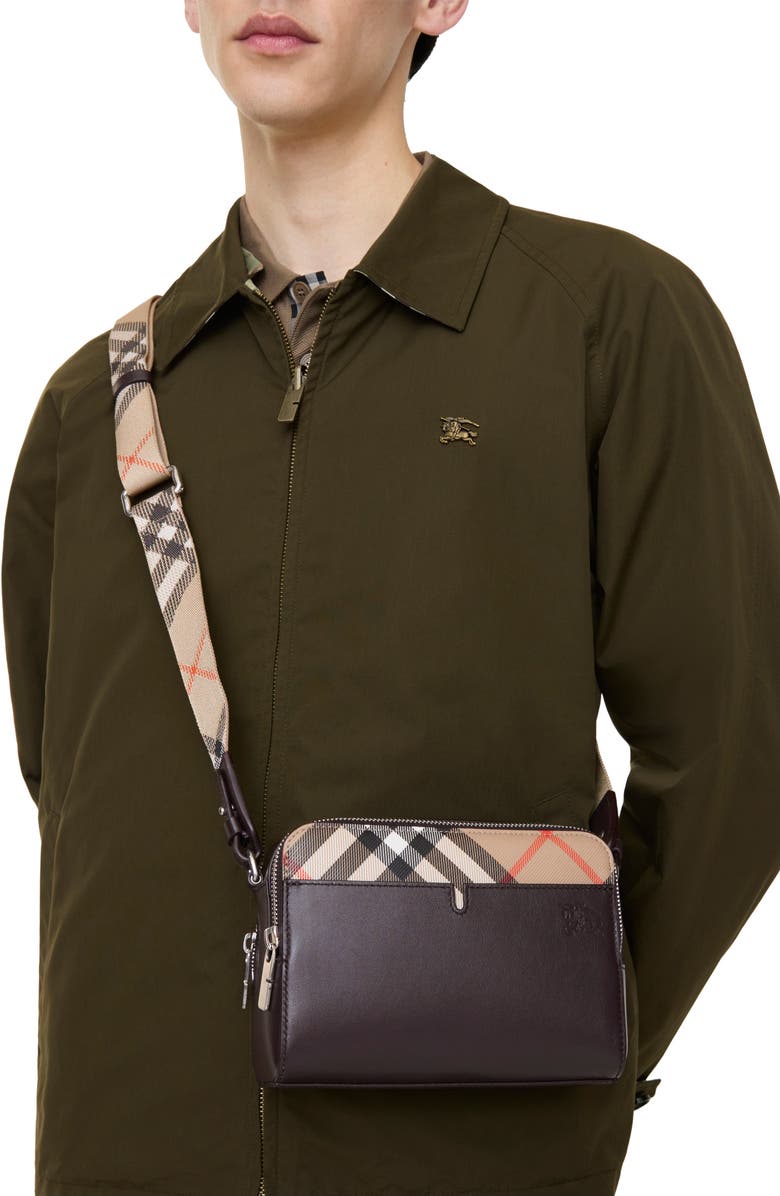 Burberry Pop Check Crossbody Bag, Alternate, color, Peat Brown/Sand Beige