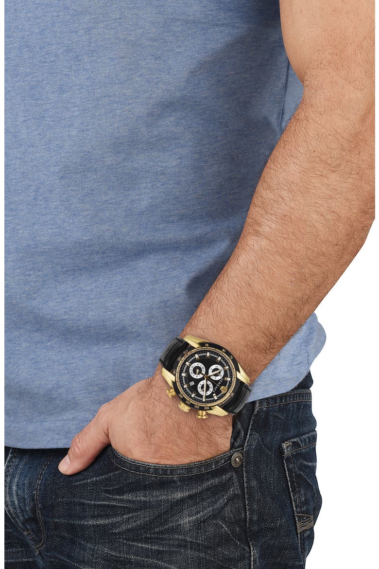 V-Ray Croc Embossed Leather Strap Watch, 44mm, Alternate, color, GOLD