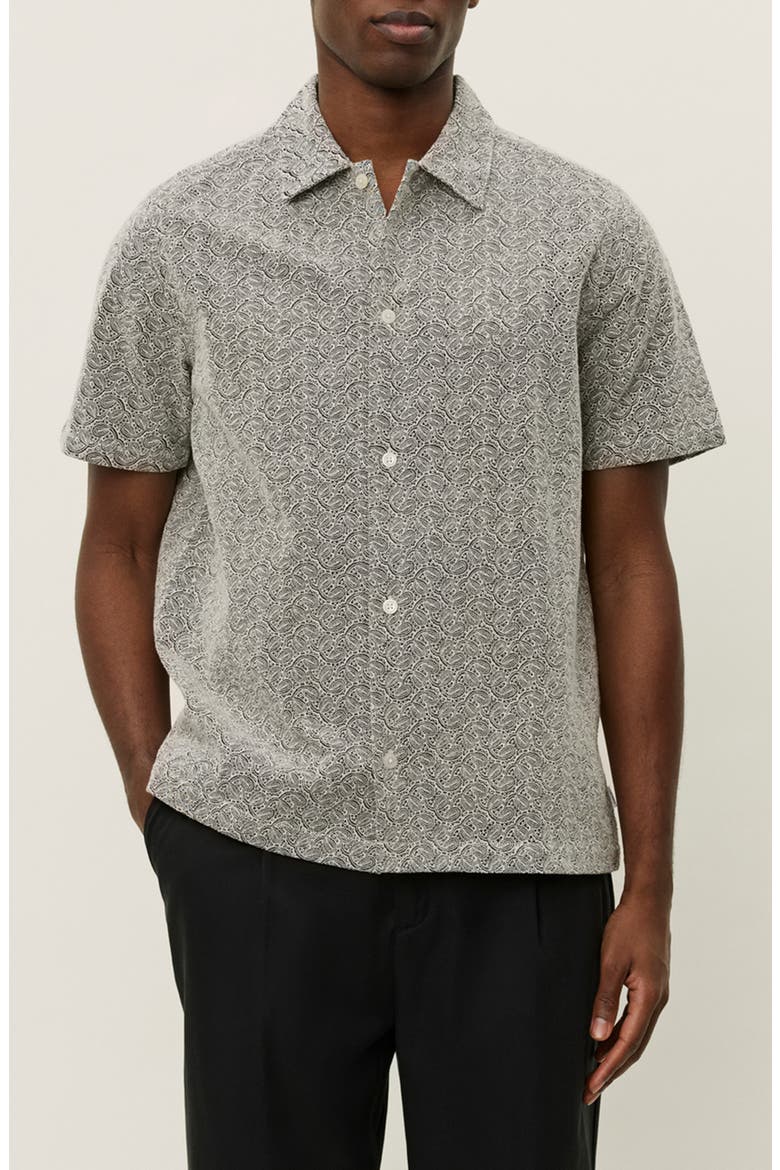 Hector Paisley Short Sleeve Cotton Button-Up Shirt, Main, color, GREY