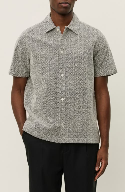 Les Deux Hector Paisley Short Sleeve Cotton Button-up Shirt In Gray