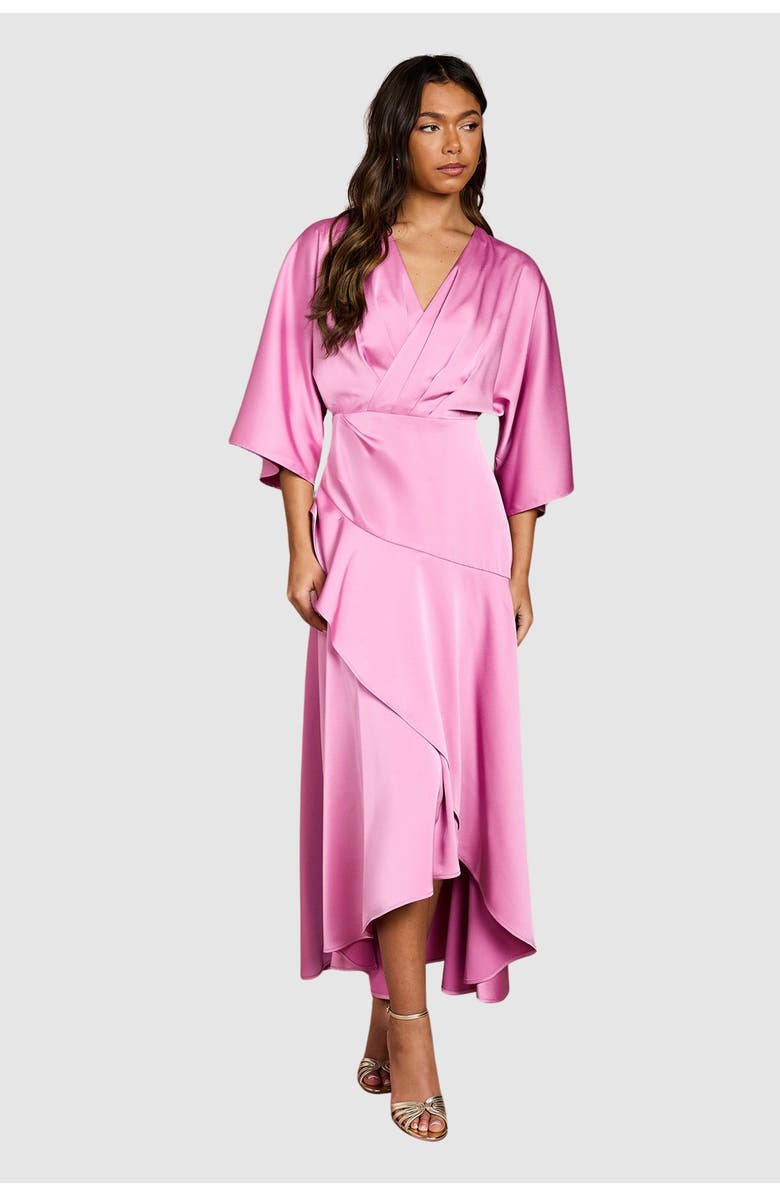 Coast Satin Back Crepe Ruffle Wrap Midi Dress, Main, color, Pink