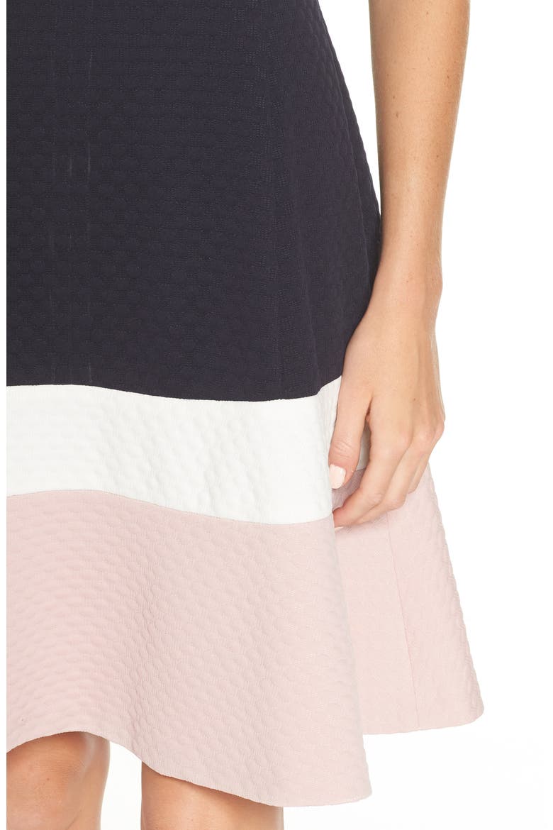 Colorblock Texture Knit Fit & Flare Dress, Alternate, color, NAVY/ IVORY/ BLUSH