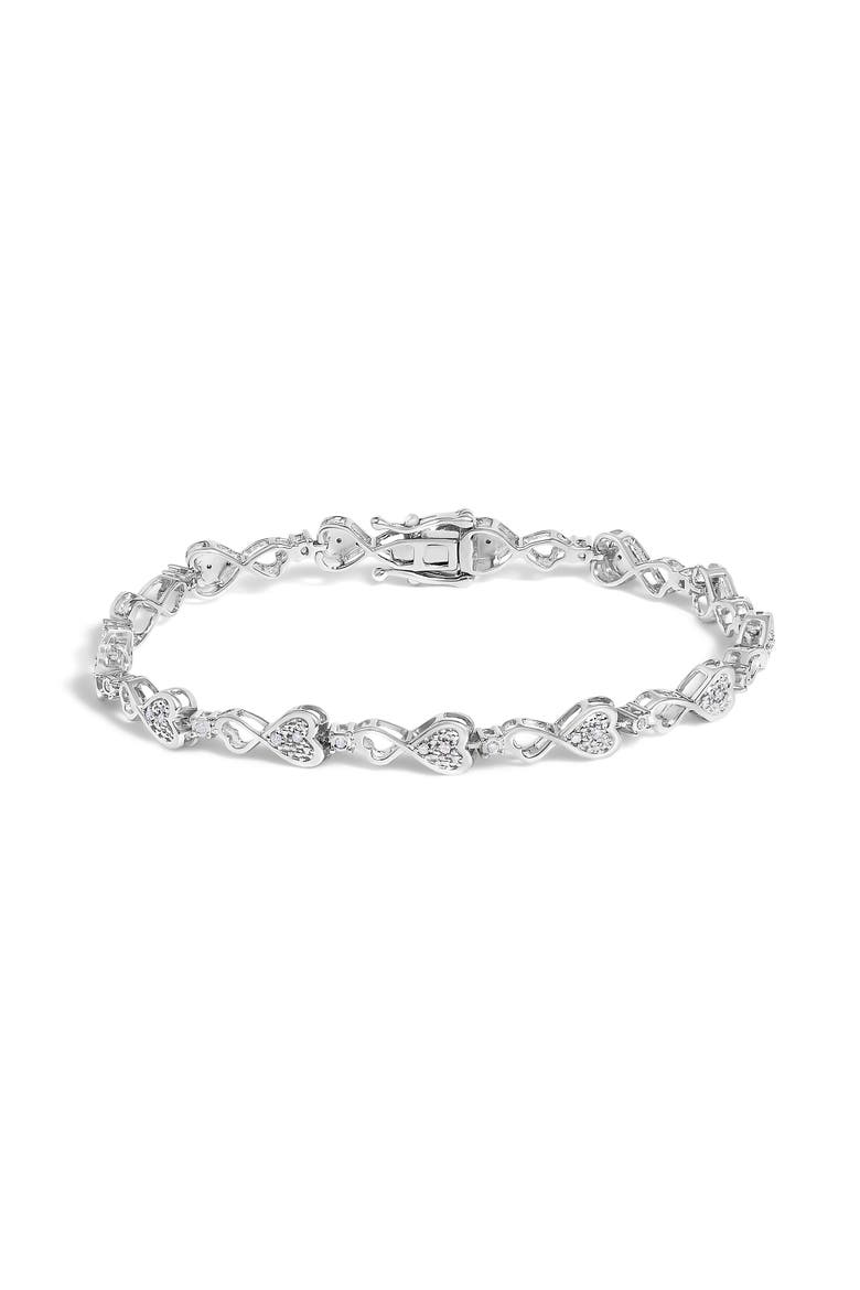 .925 Sterling Silver 1/4 Cttw Diamond Infinity Heart Link Bracelet, Main, color, Silver