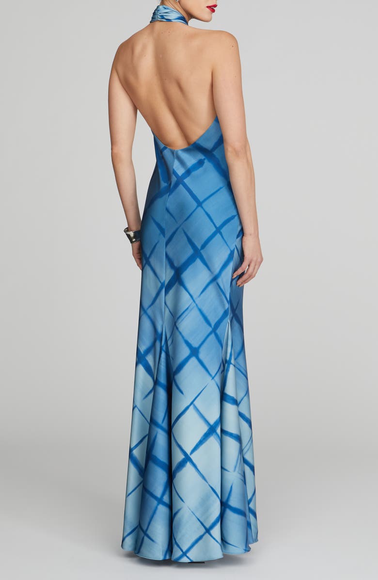 HALSTON Corinne Satin Halter Gown, Alternate, color, Batik