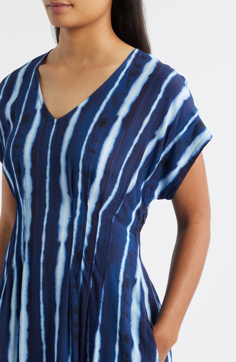 MARGARET O'LEARY Lana Shibori Stripe Short Sleeve Midi Dress, Alternate, color, Ink Stripe
