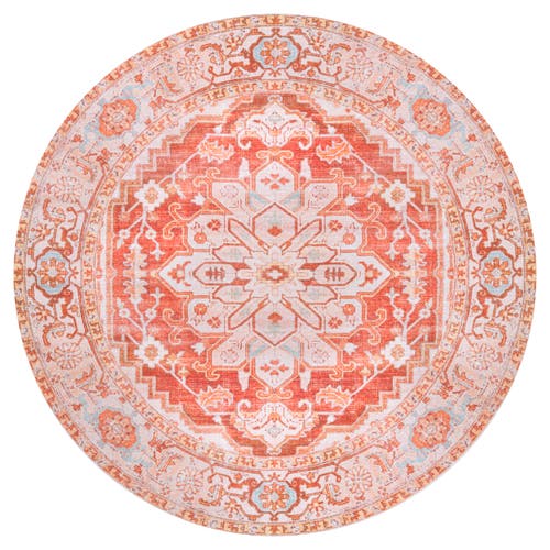 Jonathan Y Asa Ornate Medallion Machine-washable Round Area Rug In Orange/cream-beige