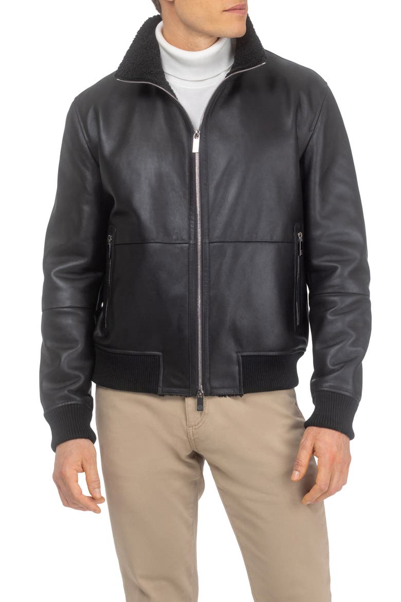 Men's Genuine Shearling Lamb Bomber Jacket, Alternate, color, Black