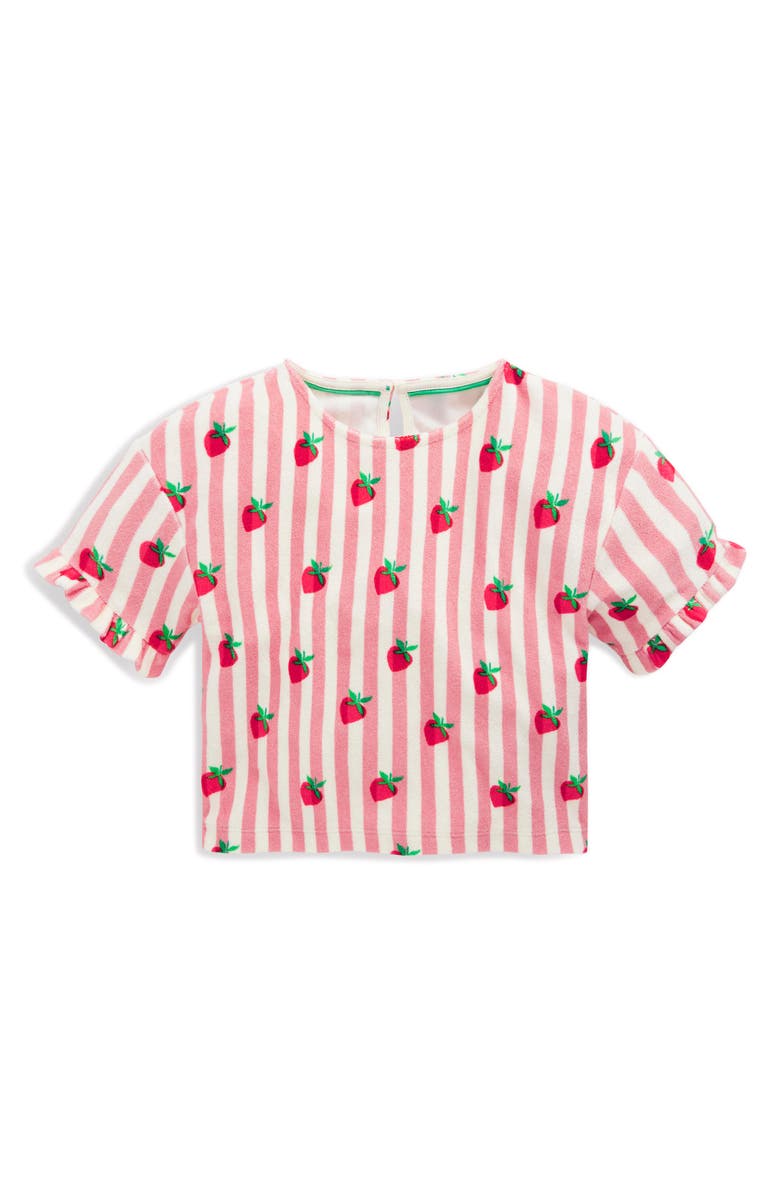 Mini Boden Kids' Dropped Shoulder Cotton Terry Cloth T-Shirt, Main, color, Blush Strawberry Stripe