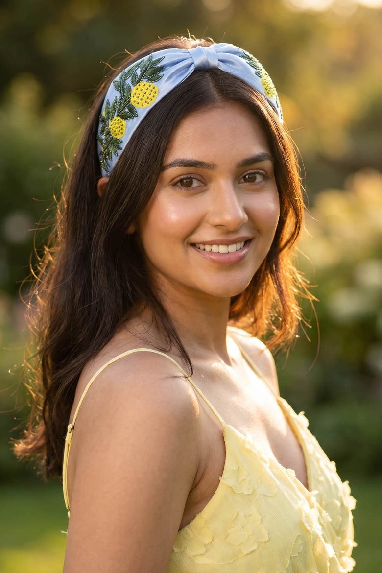 Lemon Spritz Knotted Headband, Alternate, color, Blue