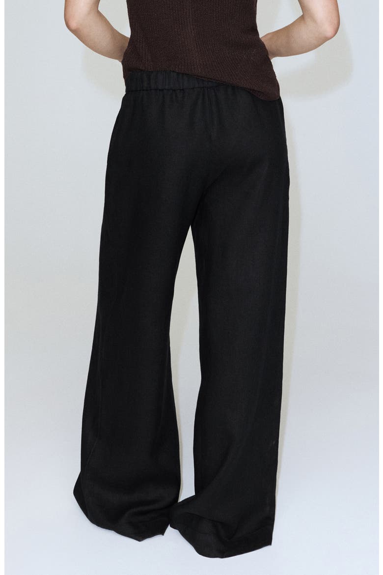 Wide Leg Button Detail Linen Pants, Alternate, color, BLACK