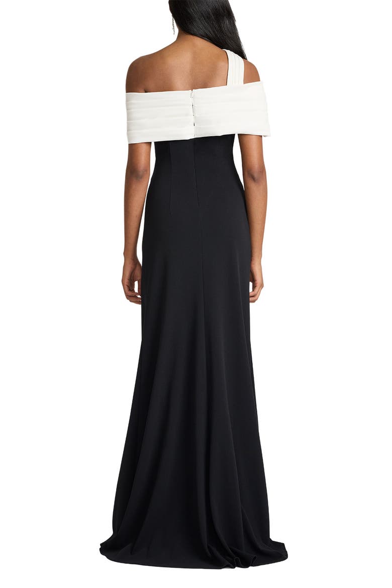 Off the Shoulder Colorblock Crepe Gown, Alternate, color, BLACK/ IVORY