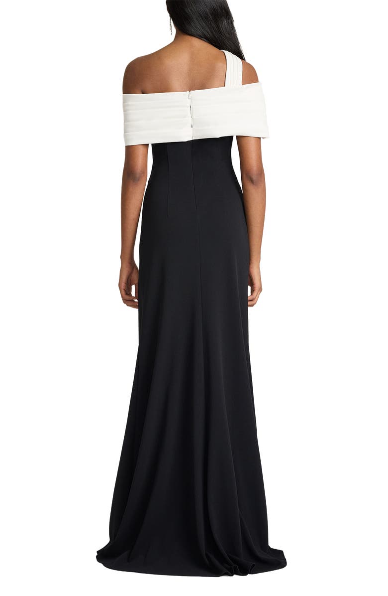 Tadashi Shoji Off the Shoulder Colorblock Crepe Gown, Alternate, color, Black/ Ivory