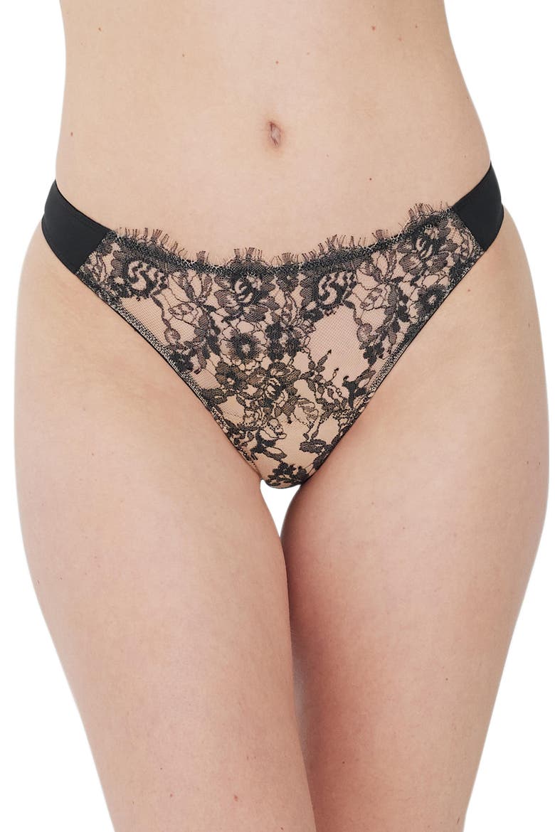 Entice Lace Front Thong 2-Pack, Alternate, color, Black Nylon/White Nylon