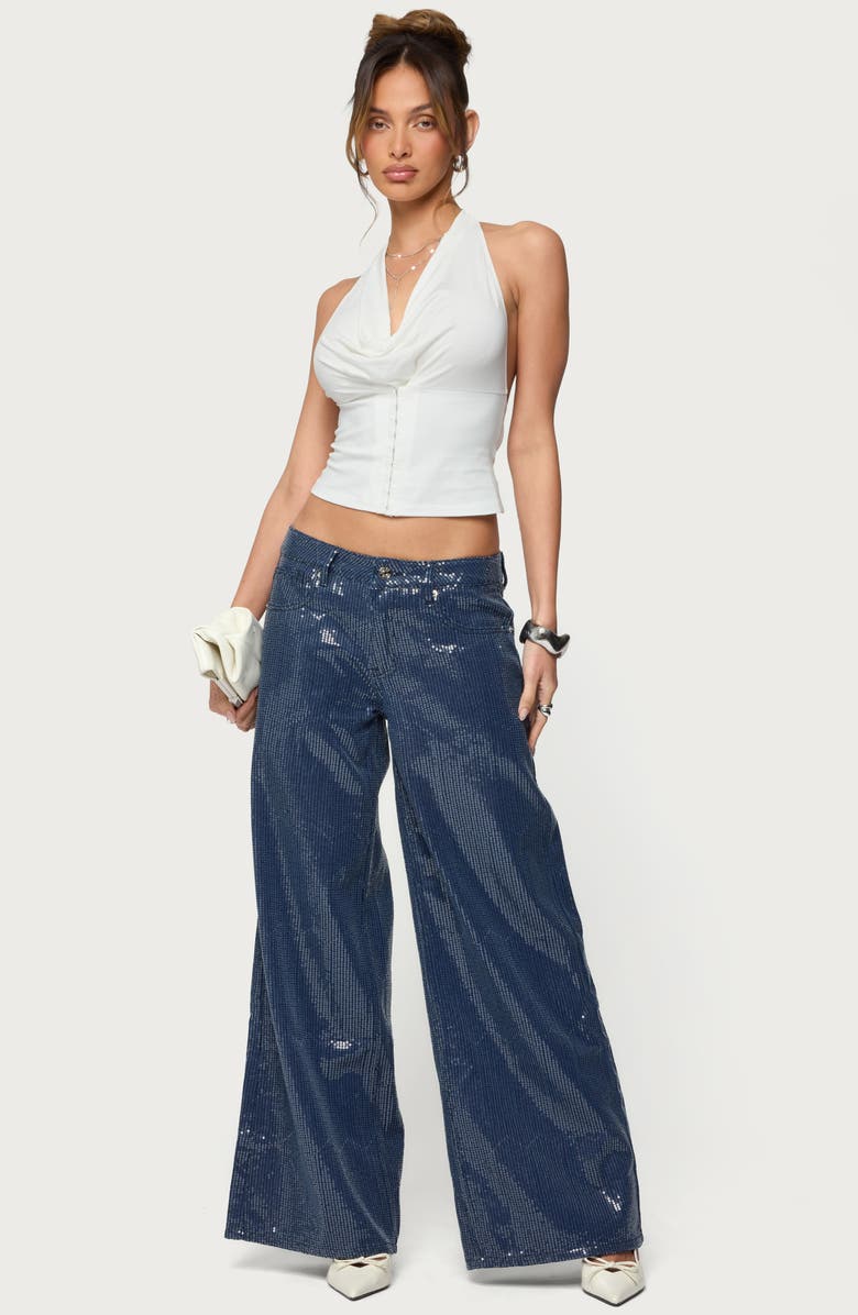 EDIKTED Mirella Sequin Wide Leg Jeans, Alternate, color, 