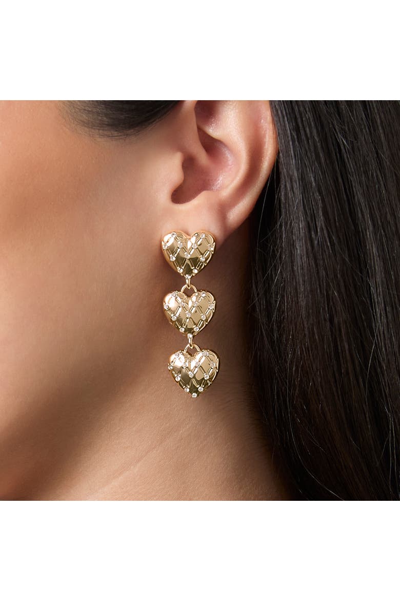 Triple Heart Drop Earrings, Alternate, color, Gold Tone