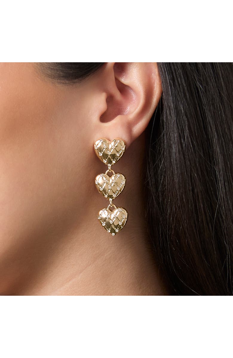 Juicy Couture Triple Heart Drop Earrings, Alternate, color, Gold Tone