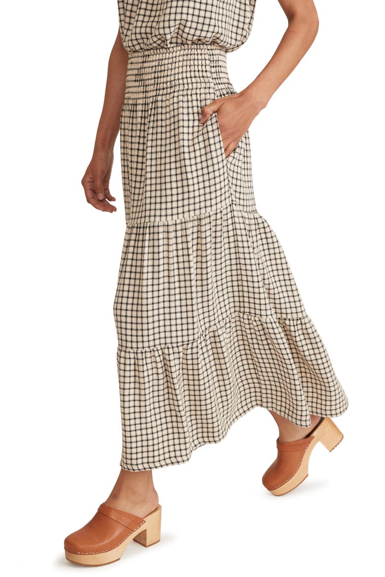 Chloe Windowpane Smocked Maxi Skirt, Alternate, color, PARCHMENT