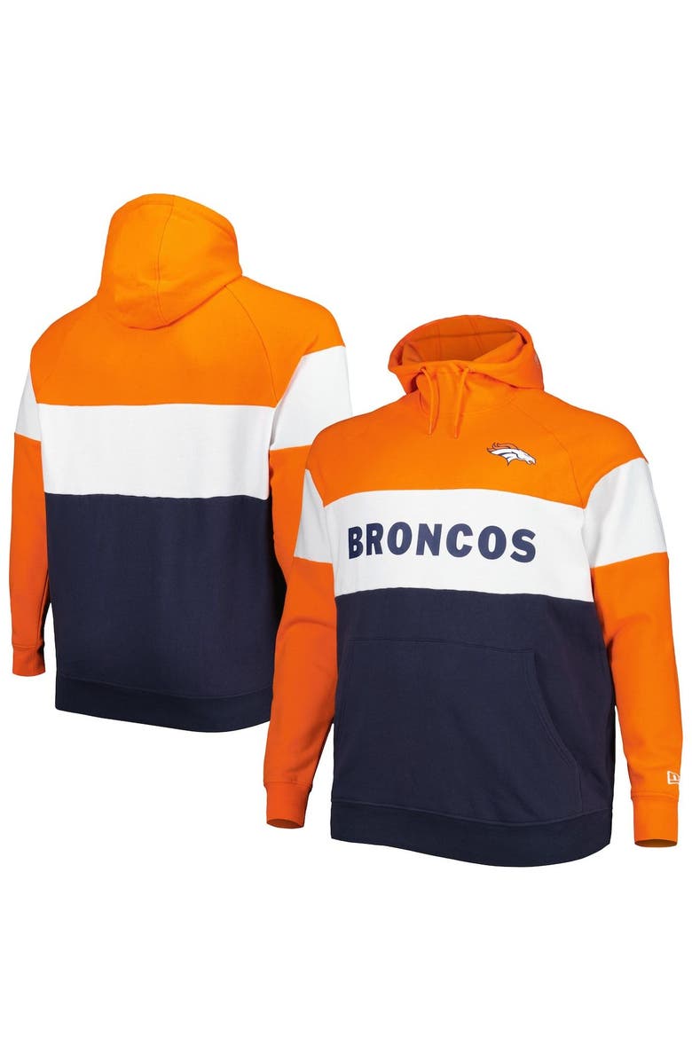 New Era Men's New Era Orange/Navy Denver Broncos Big & Tall Current Team Colorblock Fleece Raglan Pullover Hoodie, Main, color, 