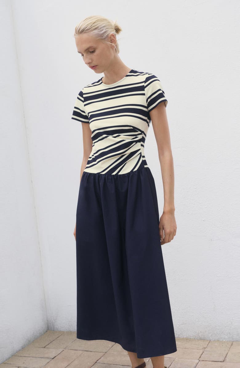 MANGO Stripe Bodice Cotton Maxi Dress, Alternate, color, Dark Navy