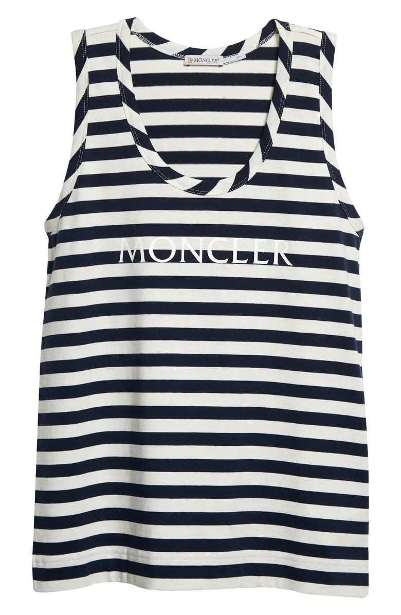 Moncler Stripe Logo Cotton Rib Tank Top, Alternate, color, 