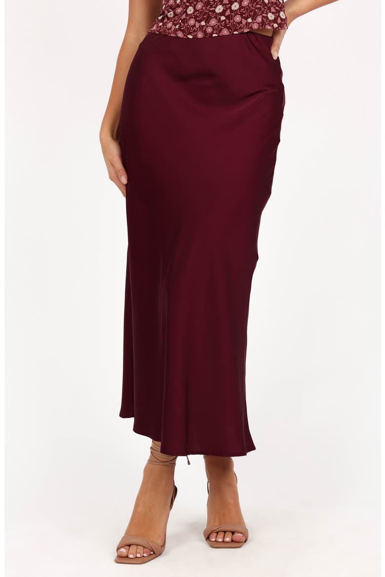 Nellie Satin Maxi Skirt, Main, color, BURGUNDY