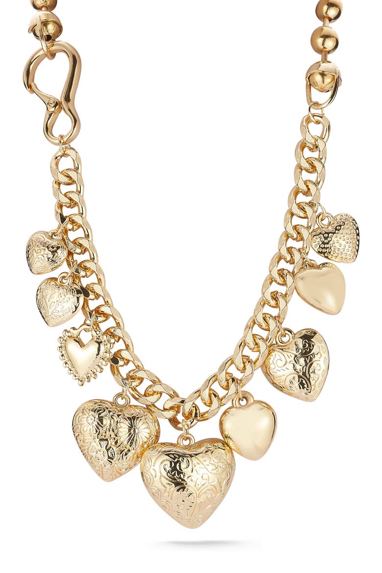 Heart Charm Curb Chain Necklace, Main, color, GOLD