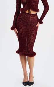 Miss Circle Haliia Burnout Velvet Faux Fur Trim Skirt
