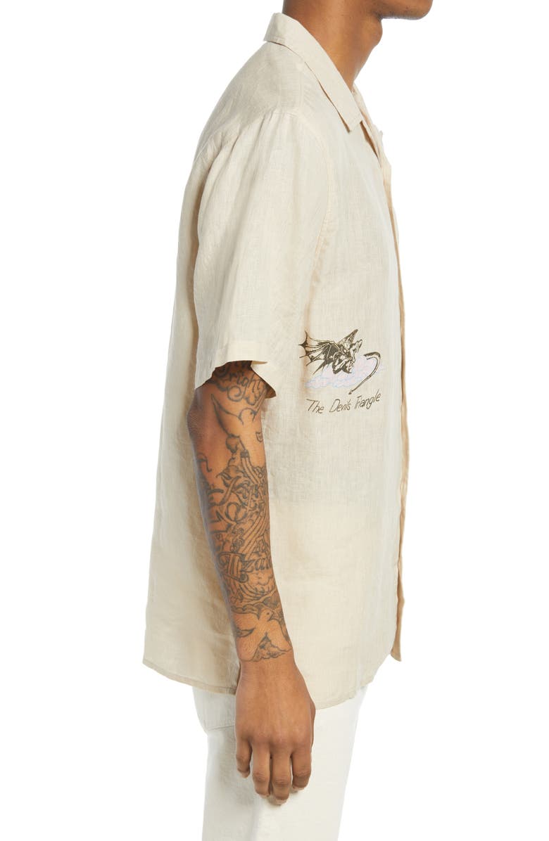 JUNGLES Safe Trip Short Sleeve Linen Button-Up Shirt, Alternate, color,