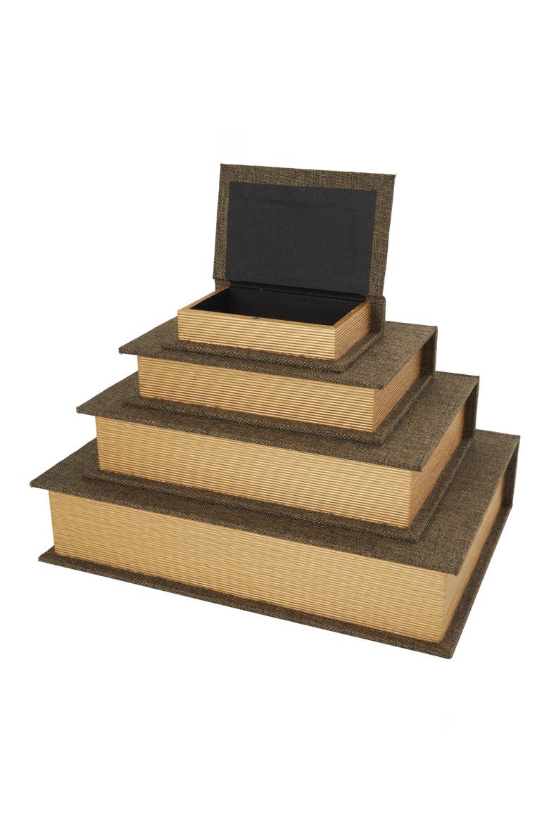 Set of 4 Faux Book Boxes, Alternate, color, DARK BROWN