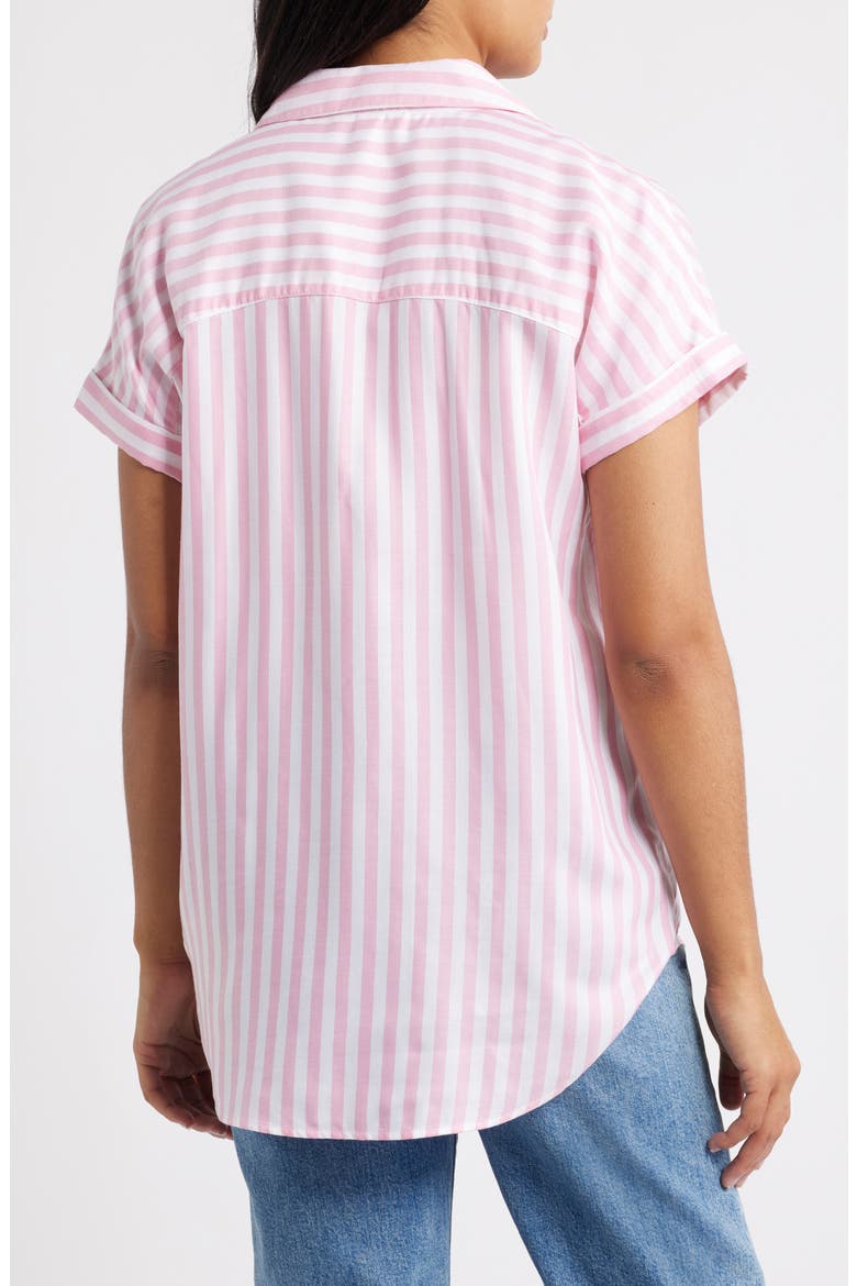 Kenzie Stripe Short Sleeve Button-Up Shirt, Alternate, color, PEARL PINK