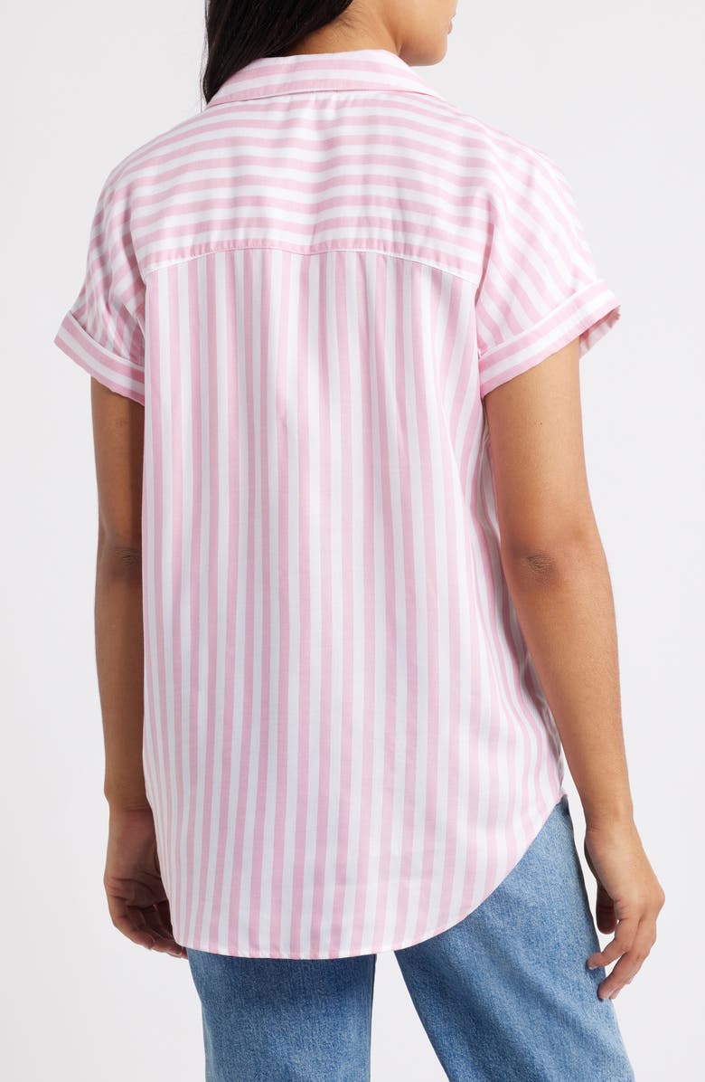 beachlunchlounge Kenzie Stripe Short Sleeve Button-Up Shirt, Alternate, color, Pearl Pink